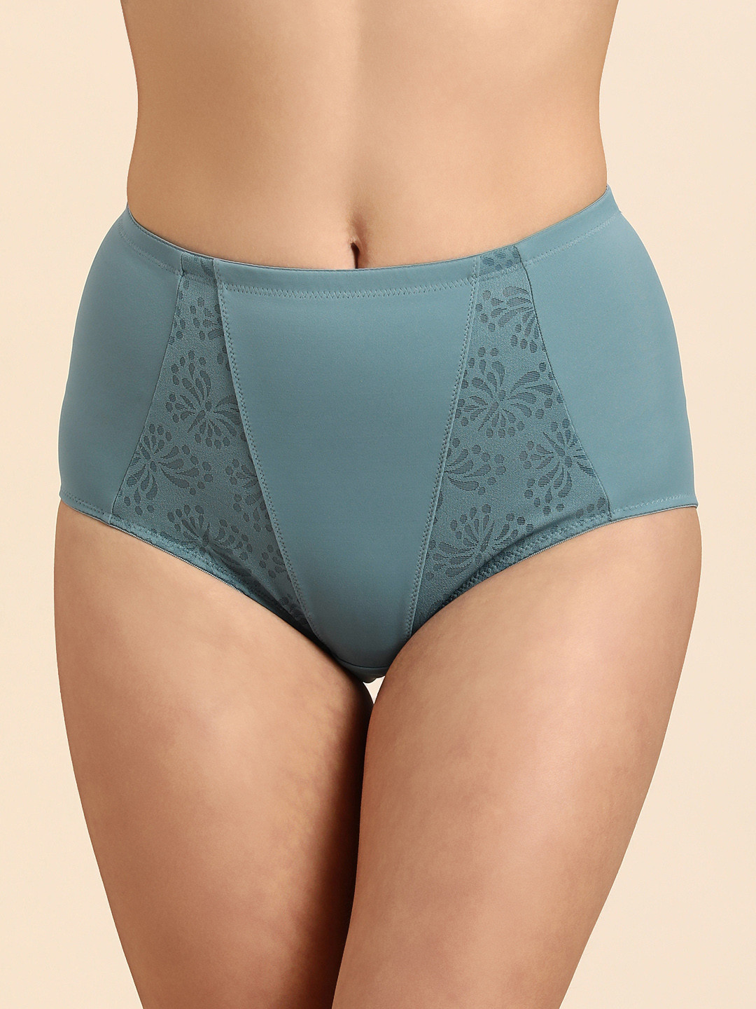 Triumph Women Blue Solid Lace insert Minimizer High Waist Seamless Hipster Brief