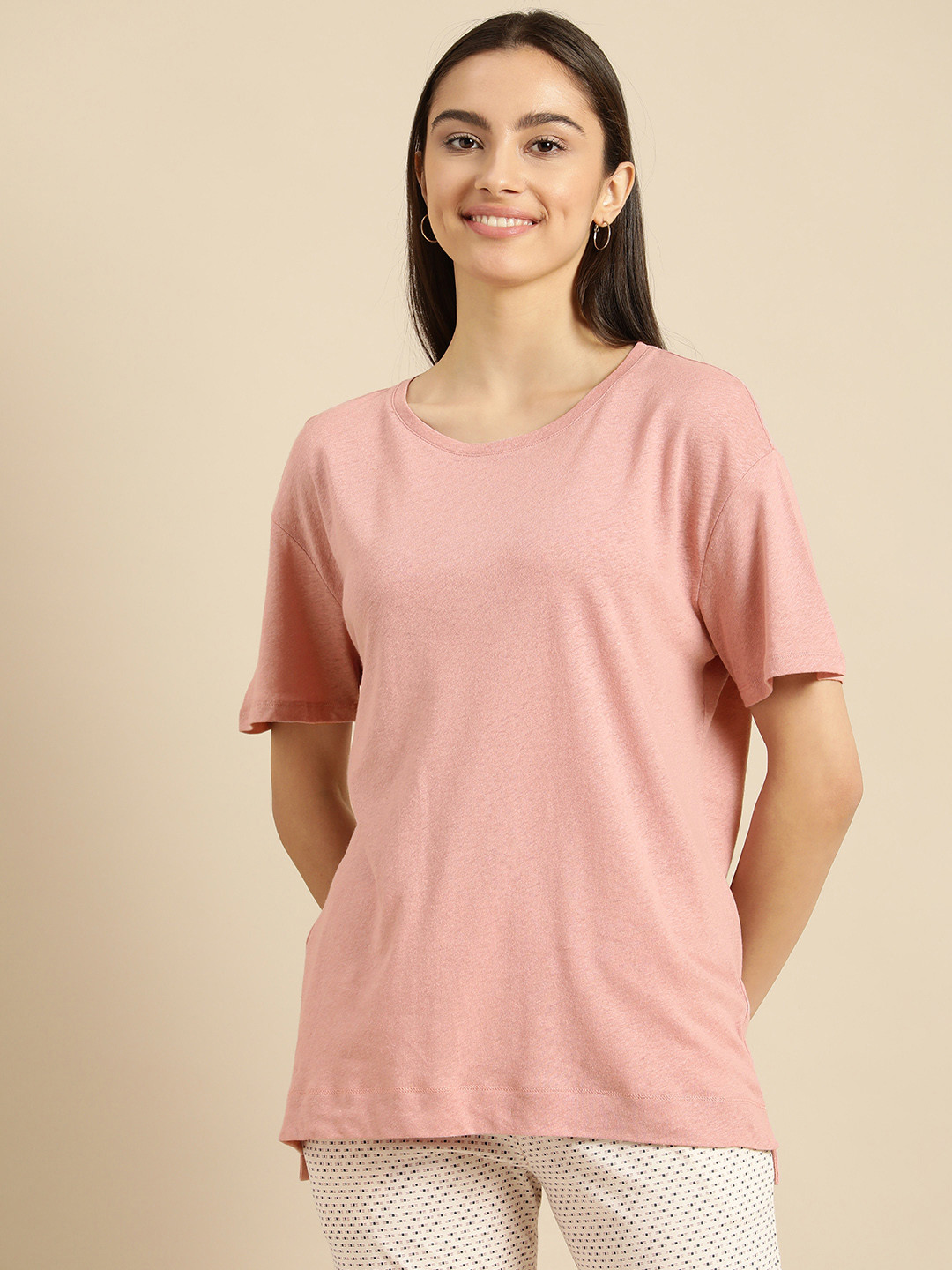 Triumph Women Pink Solid Knitted Lounge Tshirts
