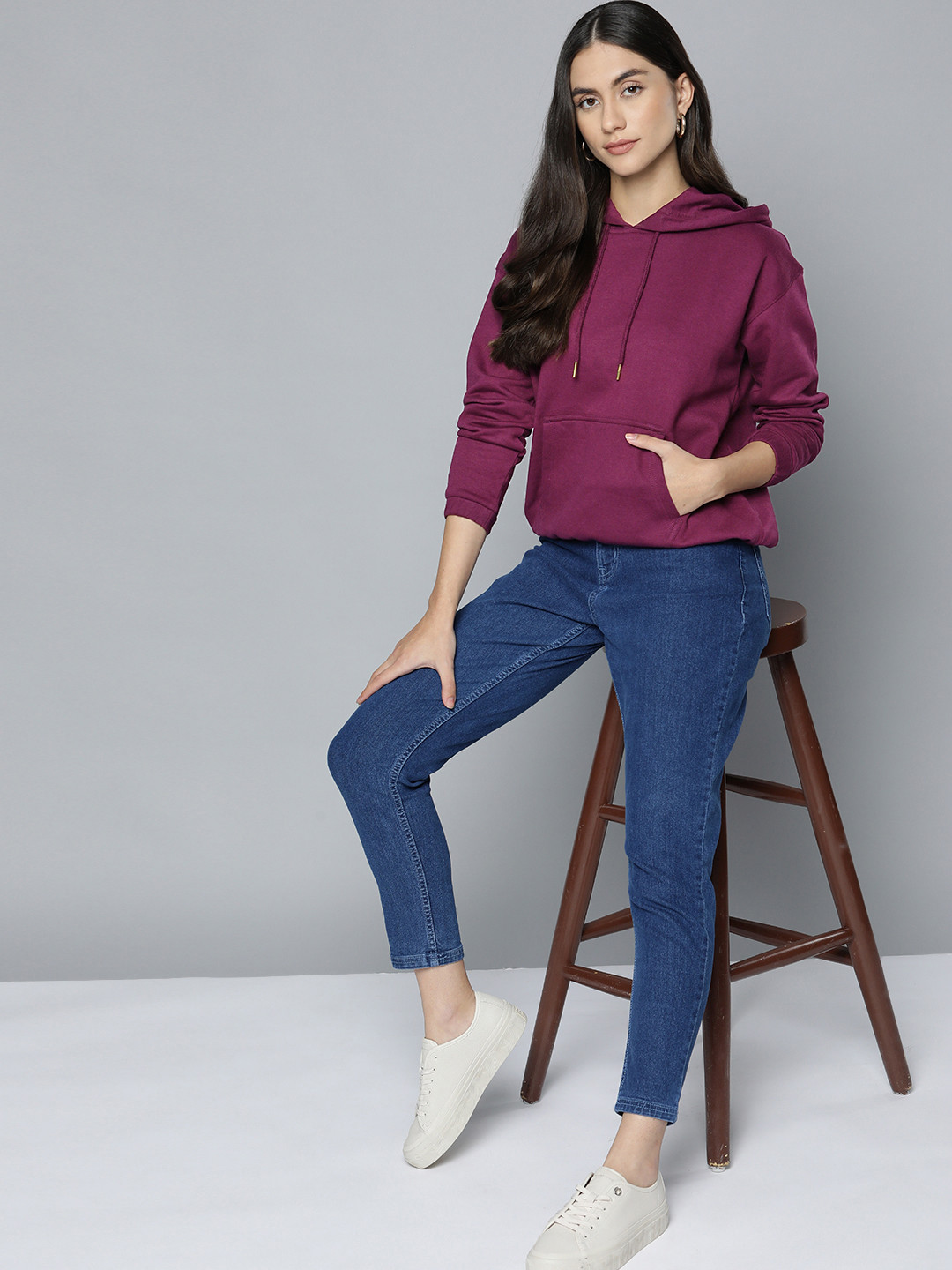 Chemistry Women Purple Solid Hooded Sweatshirt