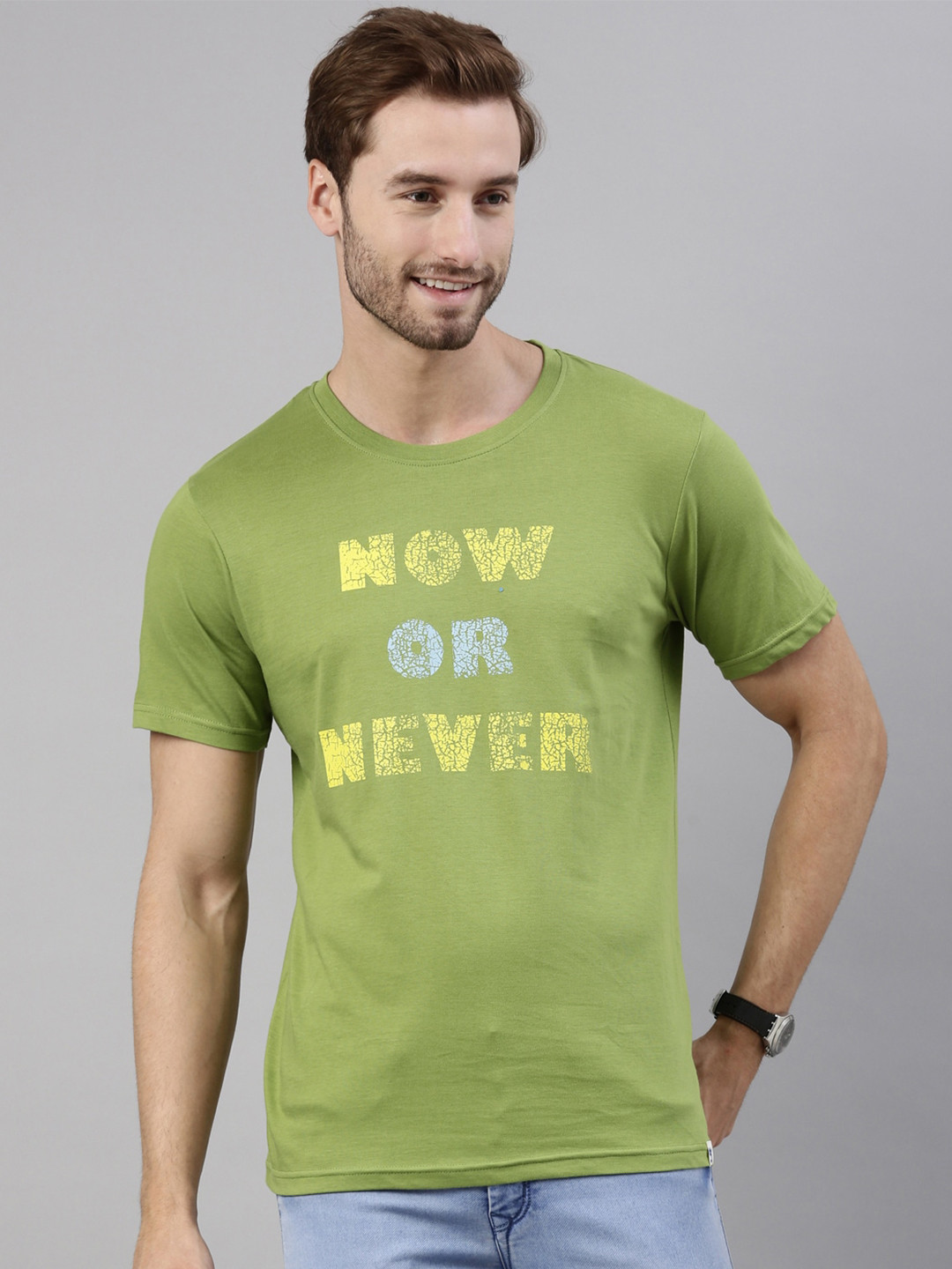 Joven Men Green Printed Pure Cotton T-Shirt