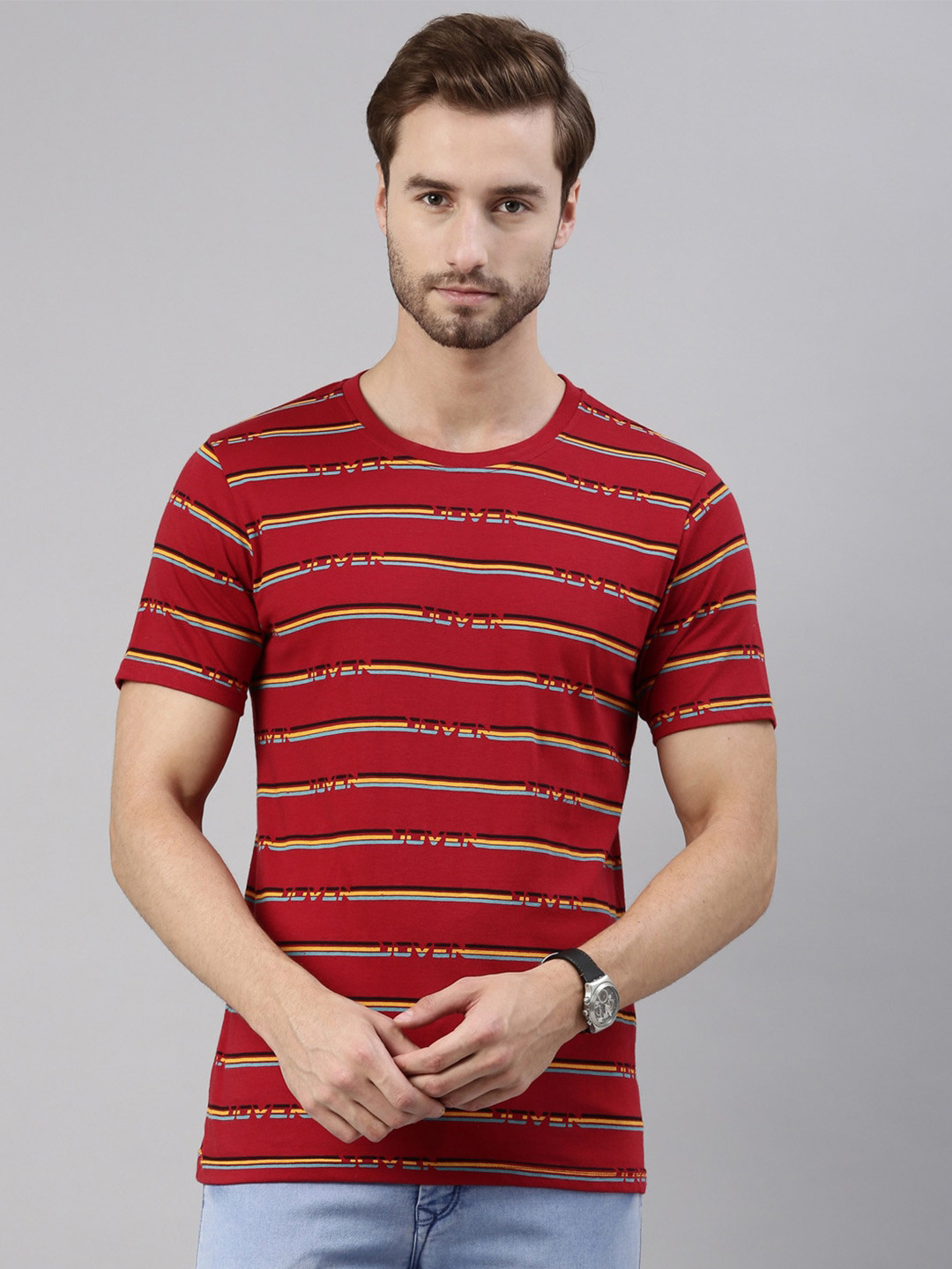 Joven Men Red Striped T-shirt