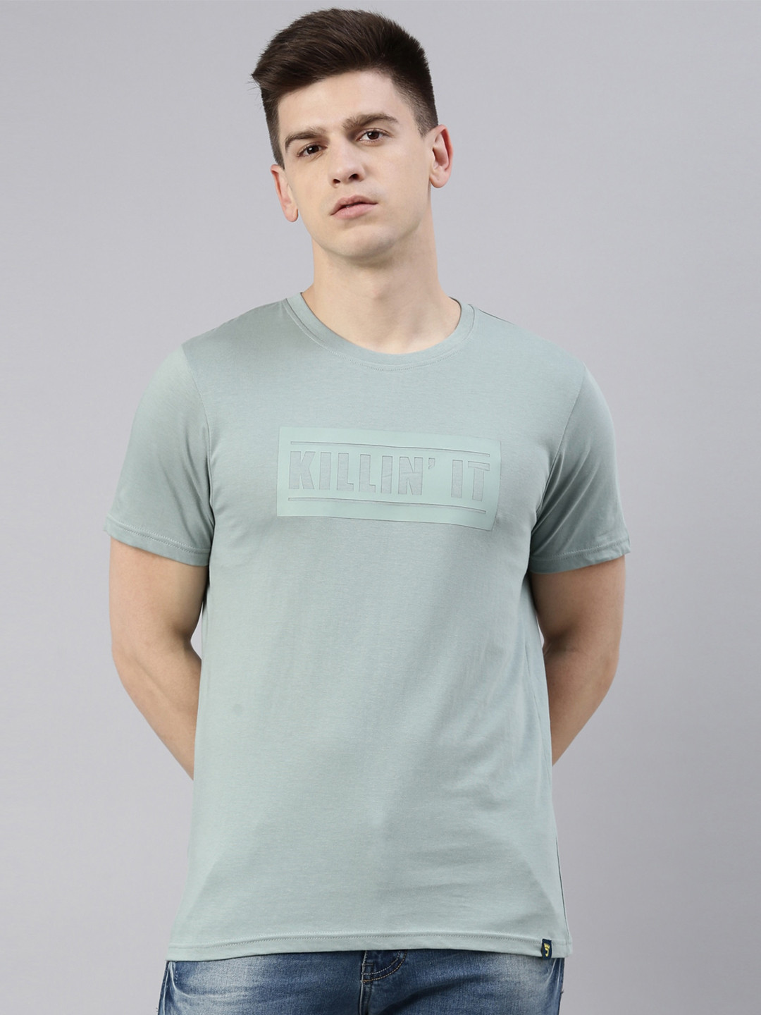 Joven Men Green Printed Pure Cotton T-Shirt