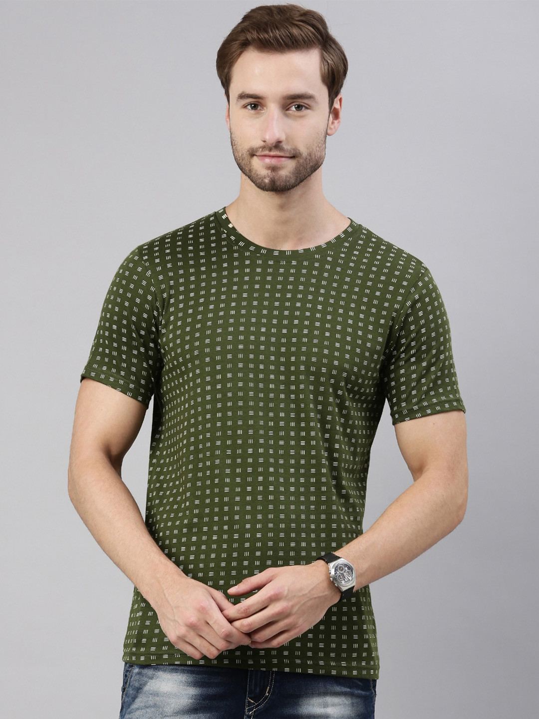 Joven Men Olive Green Printed T-shirt