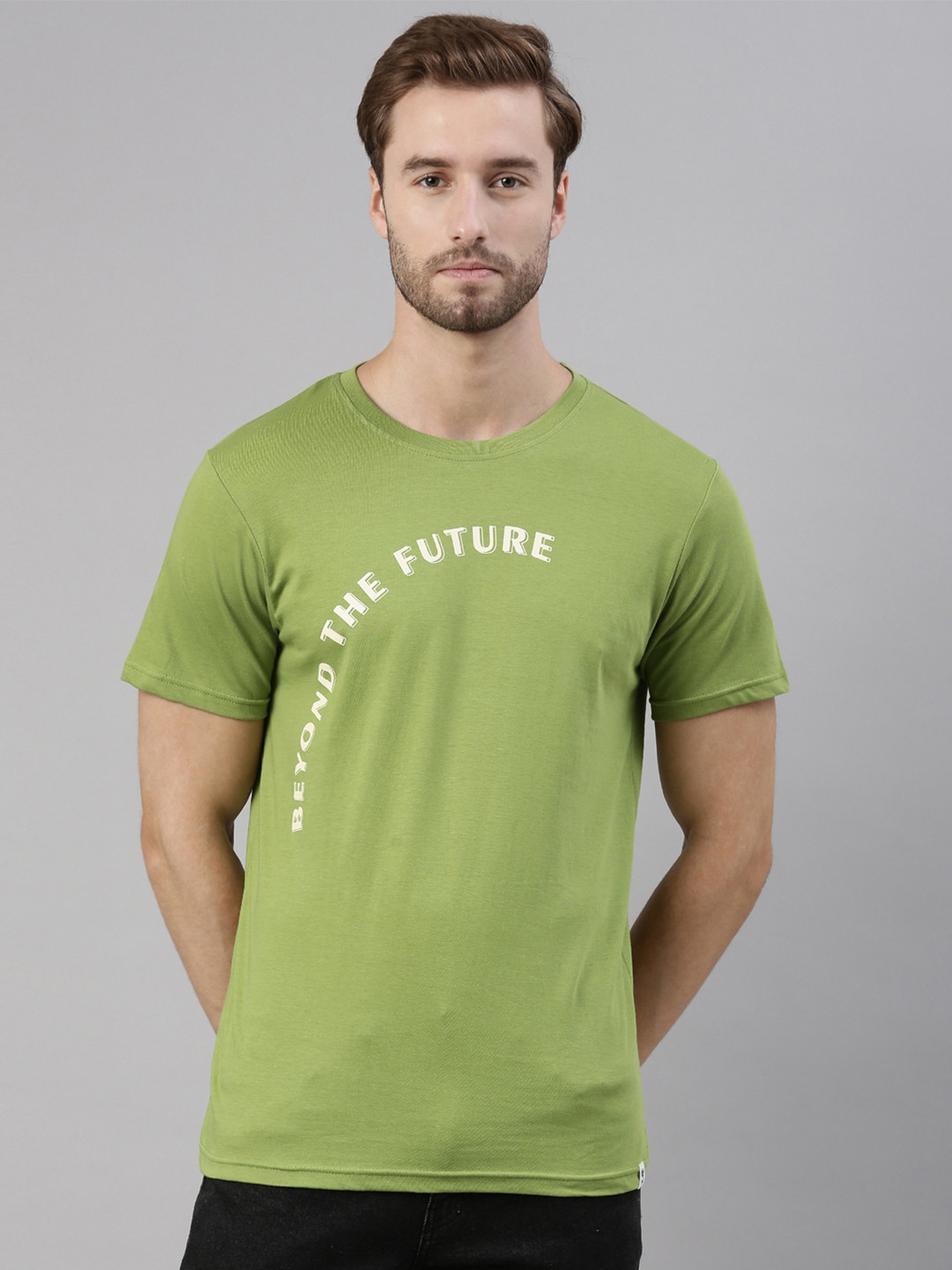 Joven Men Green Printed Pure Cotton T-Shirt