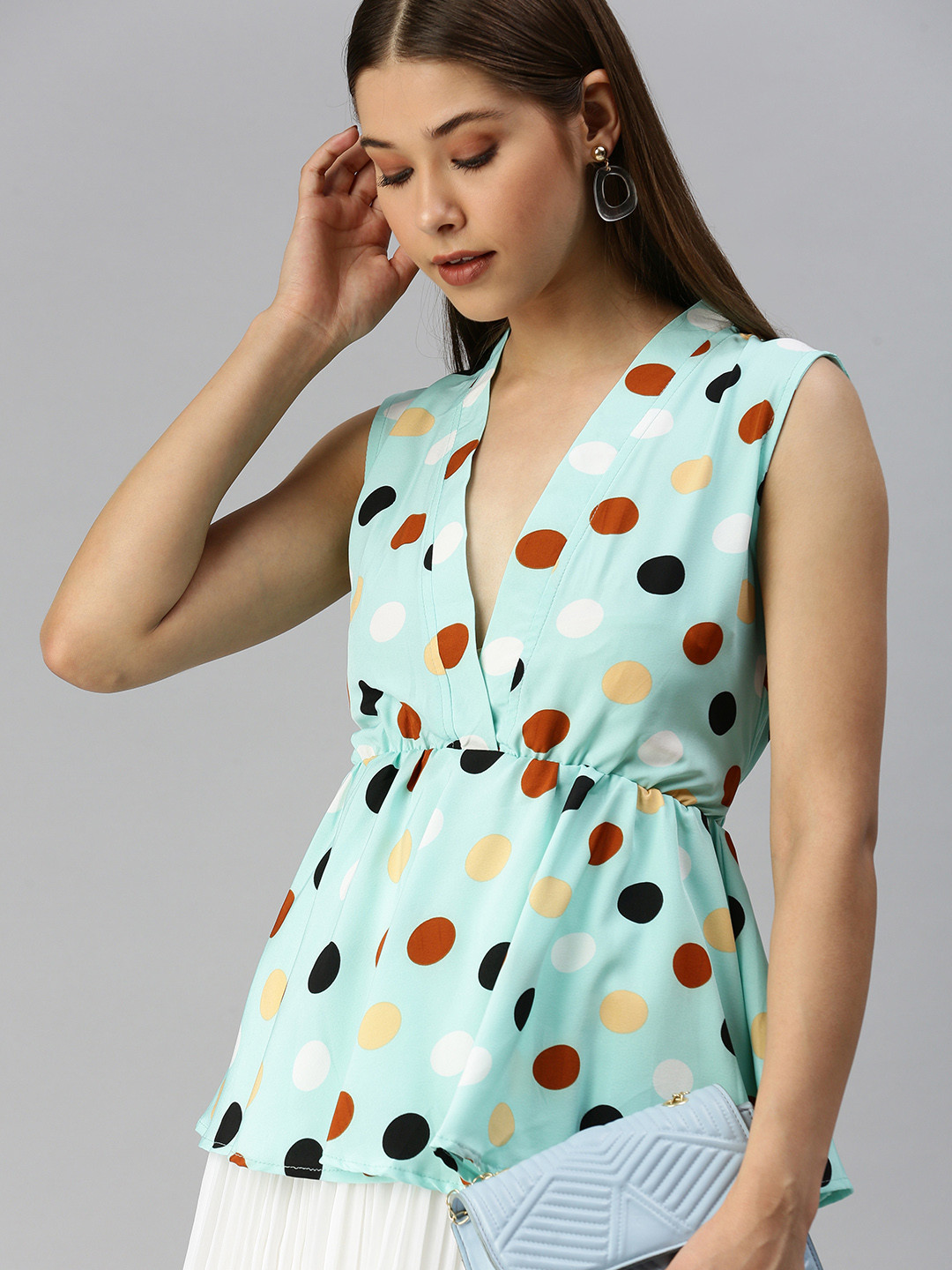 SHOWOFF Sea Green Print Crepe Wrap Top