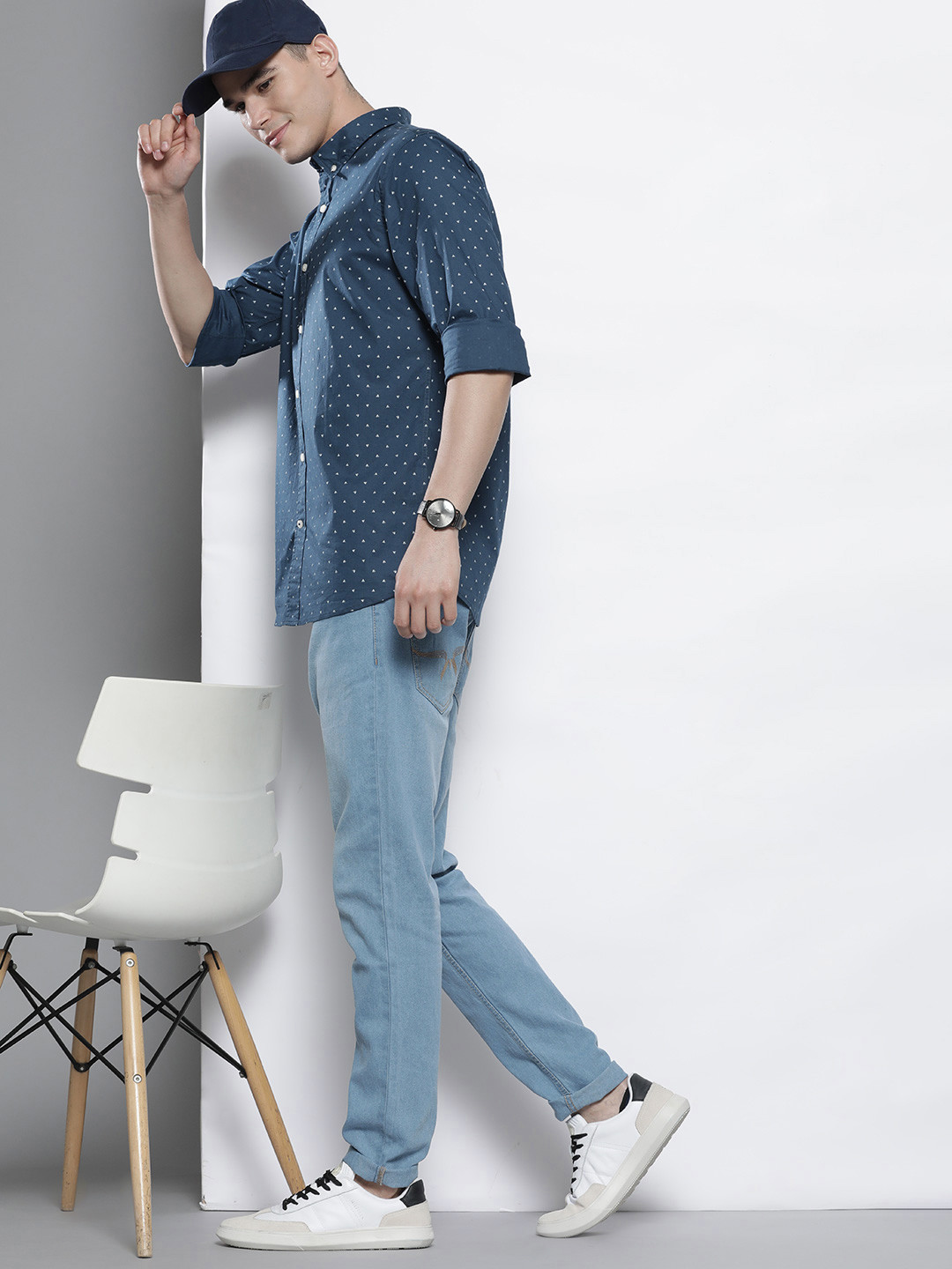 Nautica Men Navy Blue Slim Fit Geometric Printed Casual Shirt