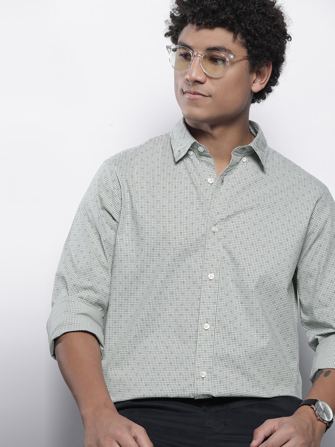Nautica Men Grey & White Checked Casual Shirt