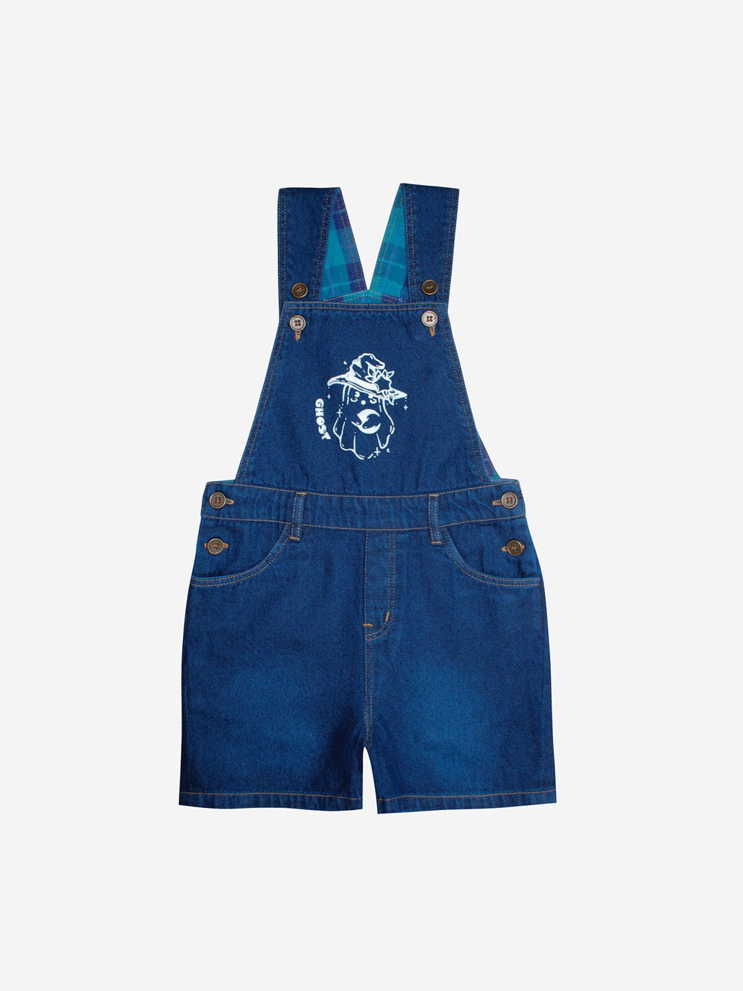 KiddoPanti Boys Blue Solid Pure Cotton Dungarees