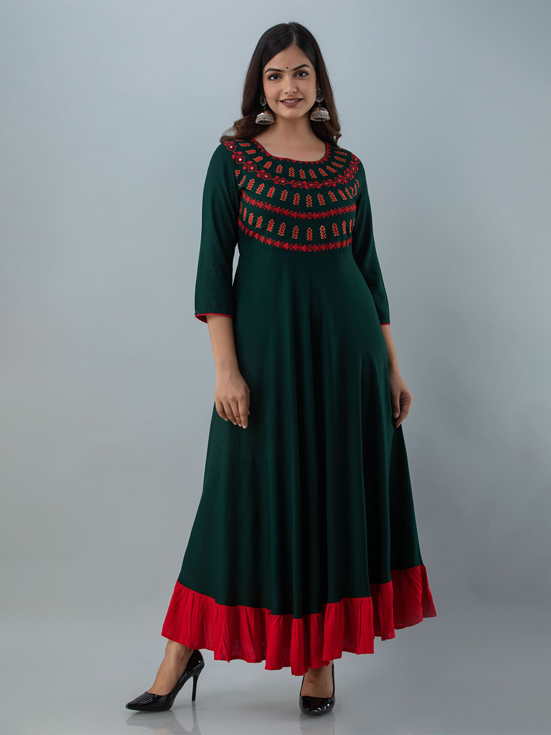 KIMAYRA Green Ethnic Maxi Ethnic Dress
