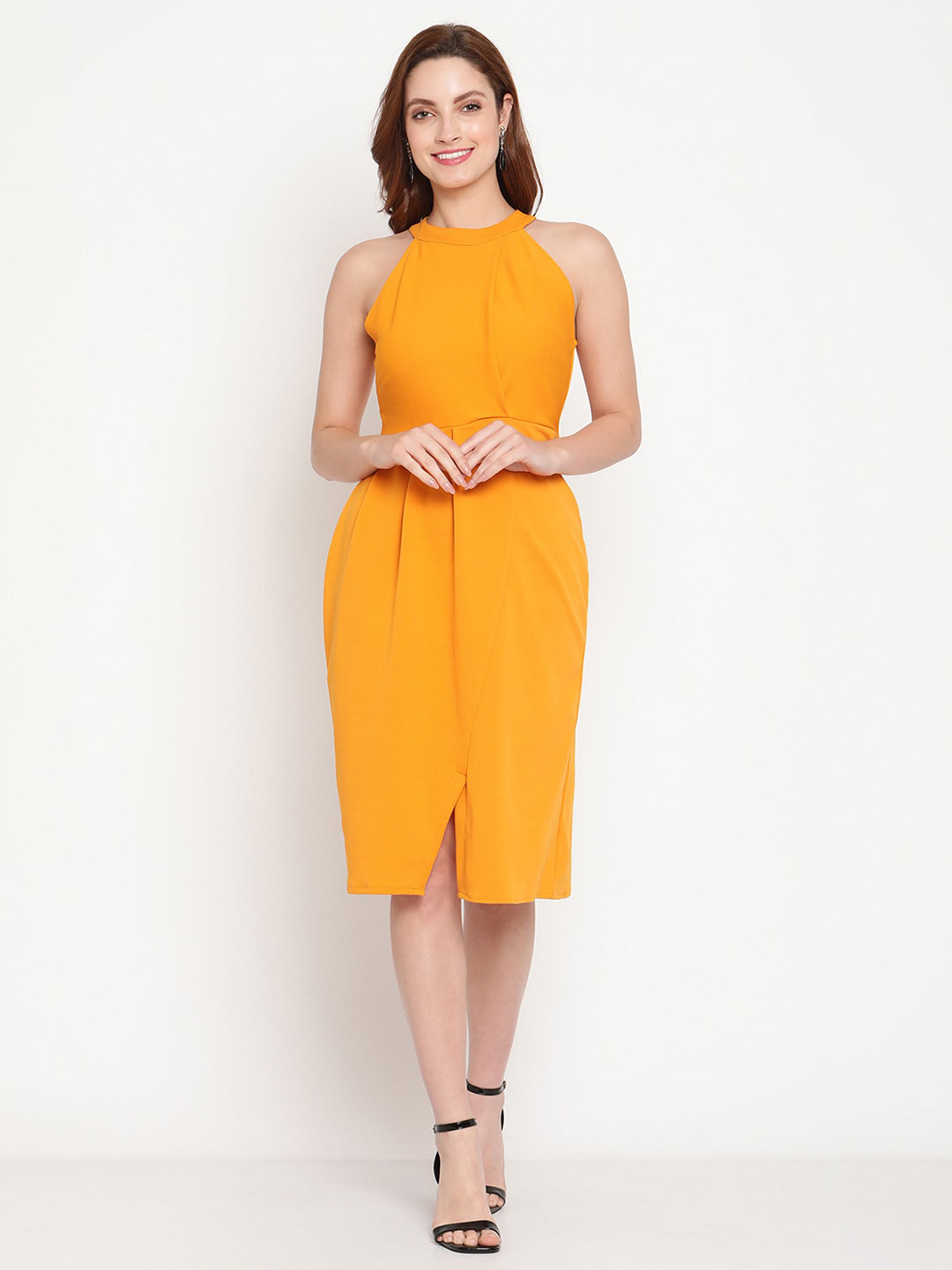 Sugathari Mustard Yellow Sheath Dress