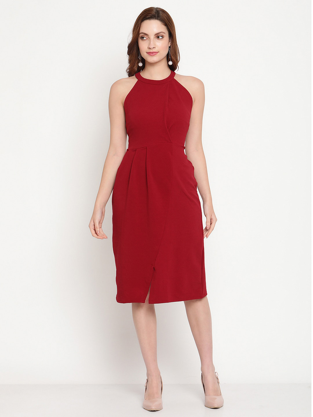 Sugathari Maroon Halter Neck Dress