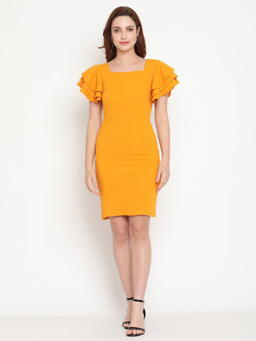 Sugathari Mustard Yellow Sheath Dress
