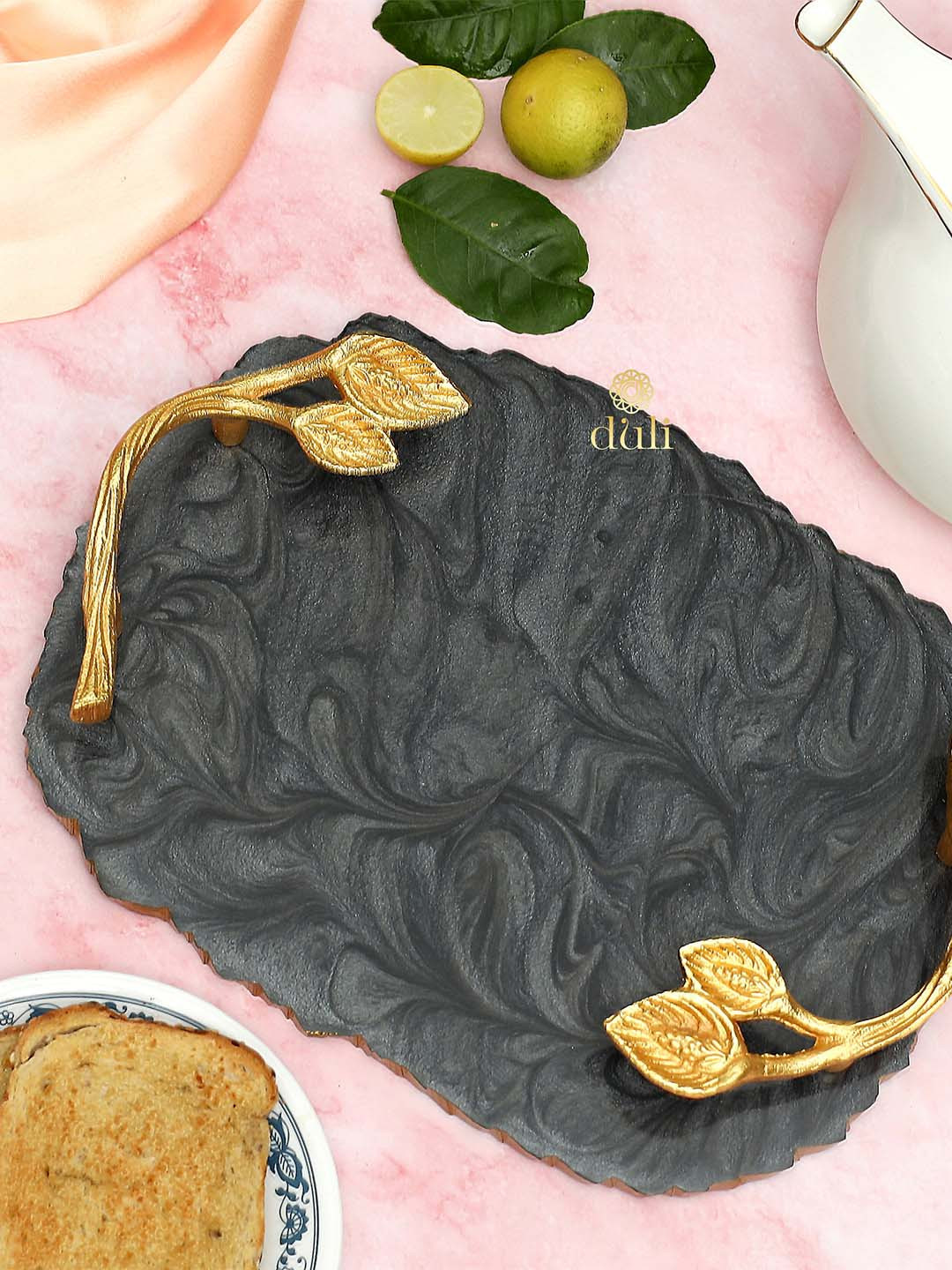 DULI Grey & Gold-Colored Resin Serving Tray