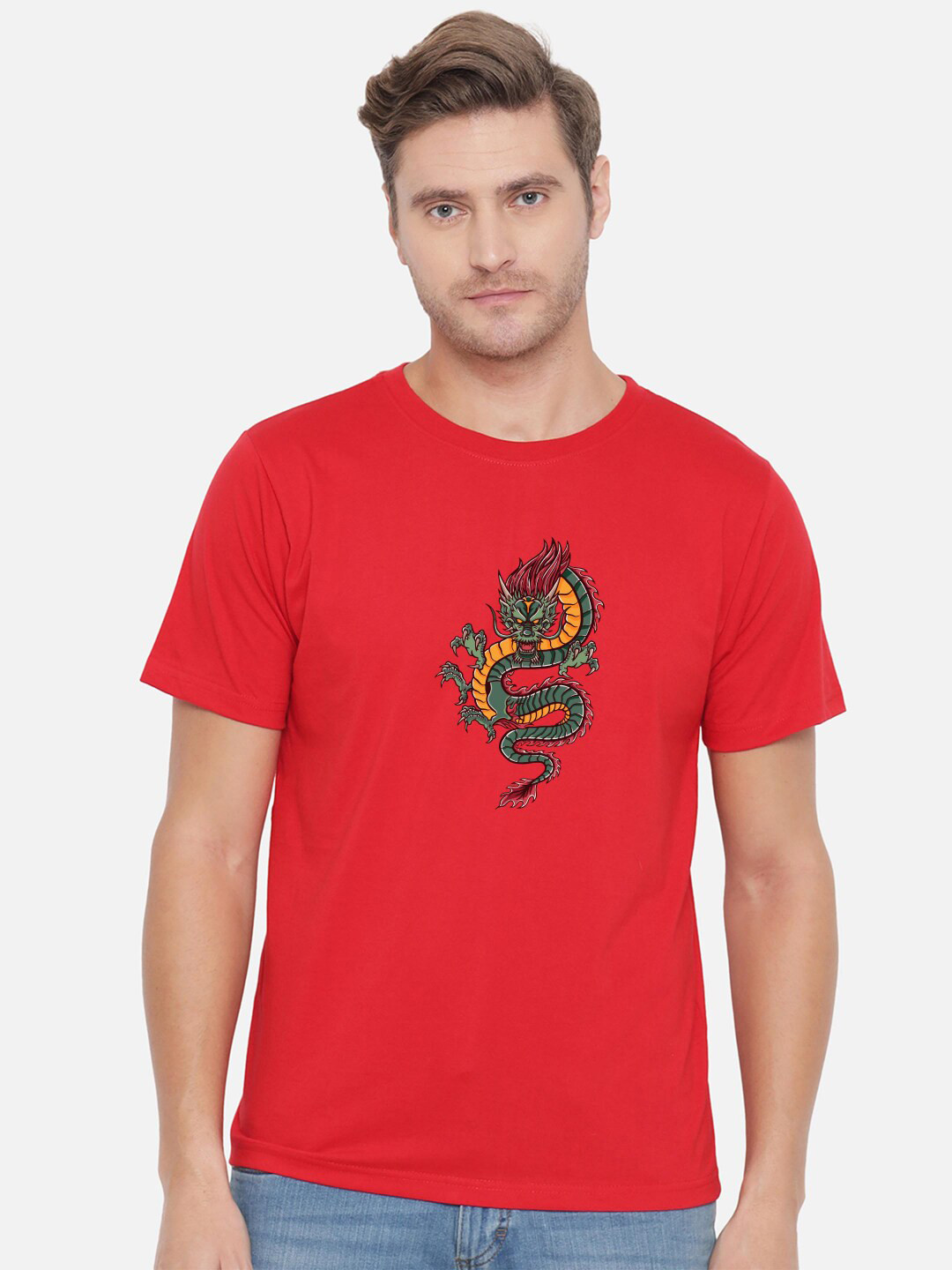 FFLIRTYGO Angry Dragon Extra Graphic Cotton Round Neck Short Sleeves T-shirt