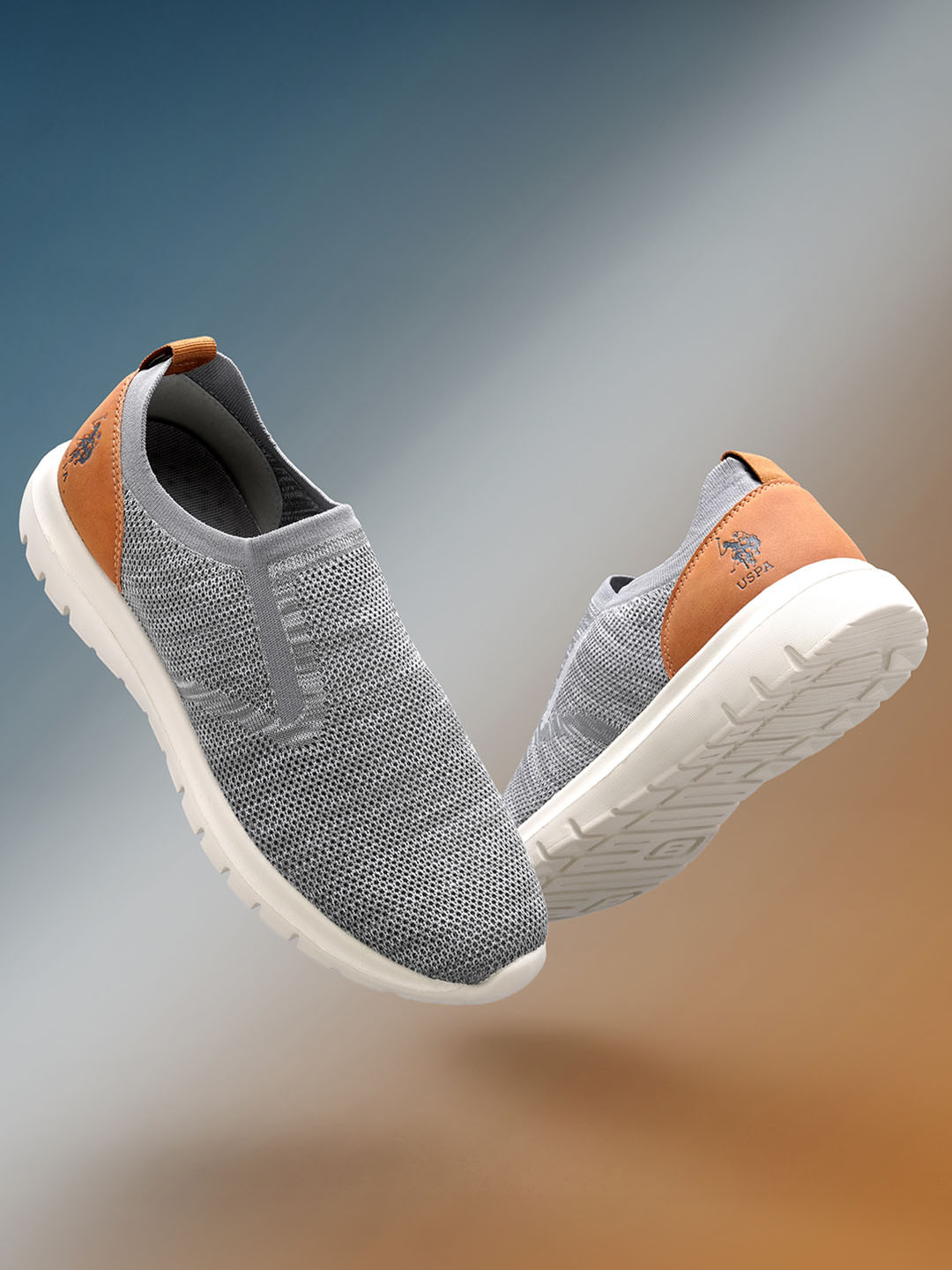 U S Polo Assn Men Grey Woven Design Slip-On Sneakers