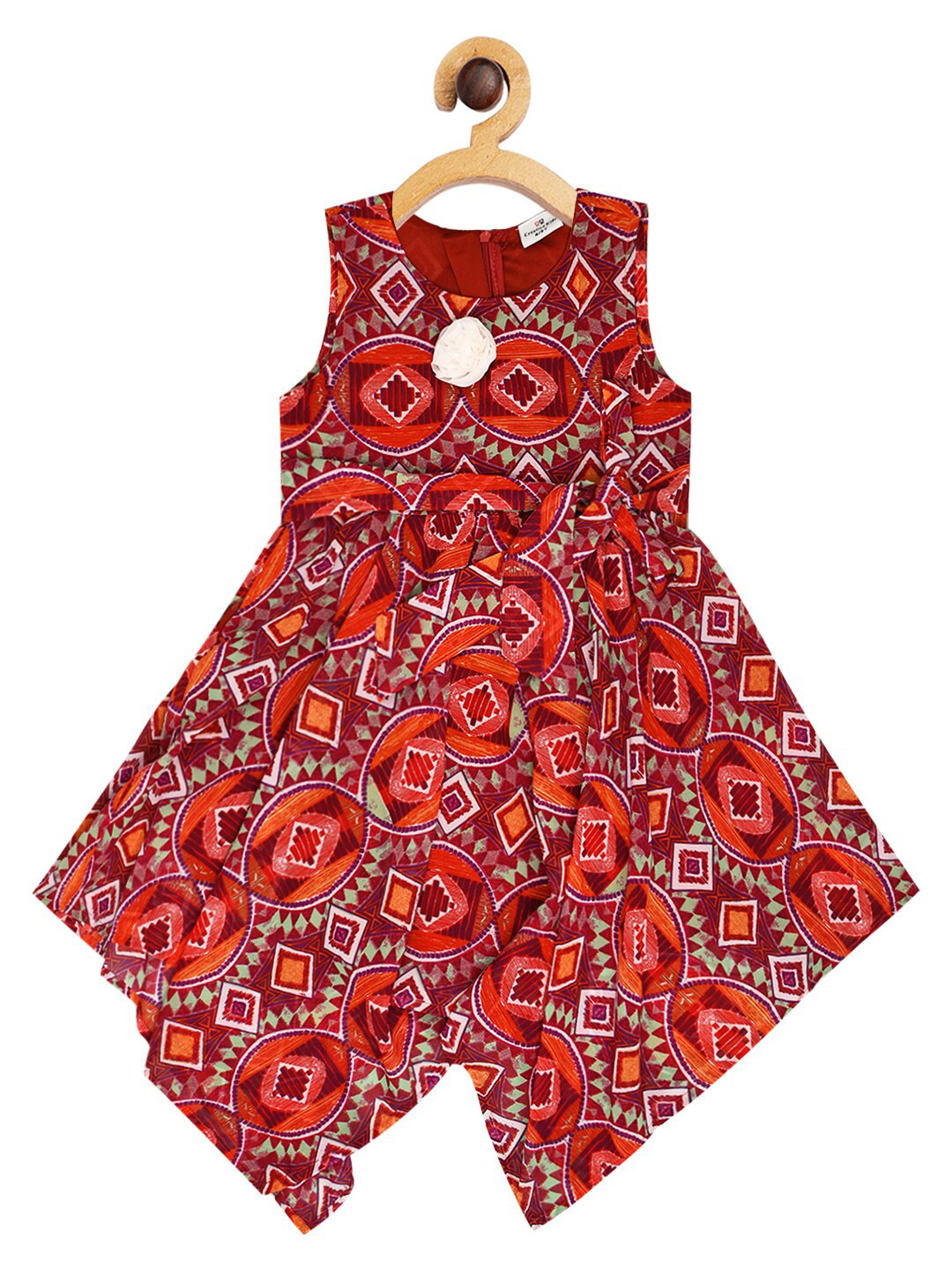 Creative Kids Maroon Ethnic Motifs Dress