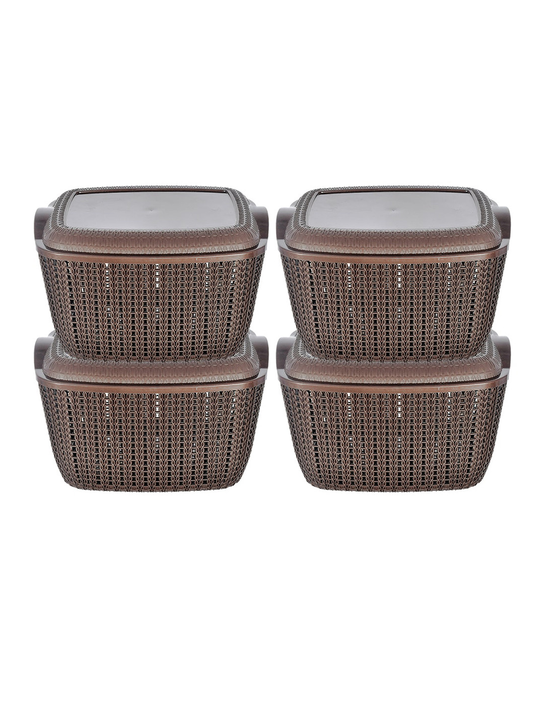 Kuber Industries Set Of 4 Brown Textured Multipurpose Basket Storage With Lids