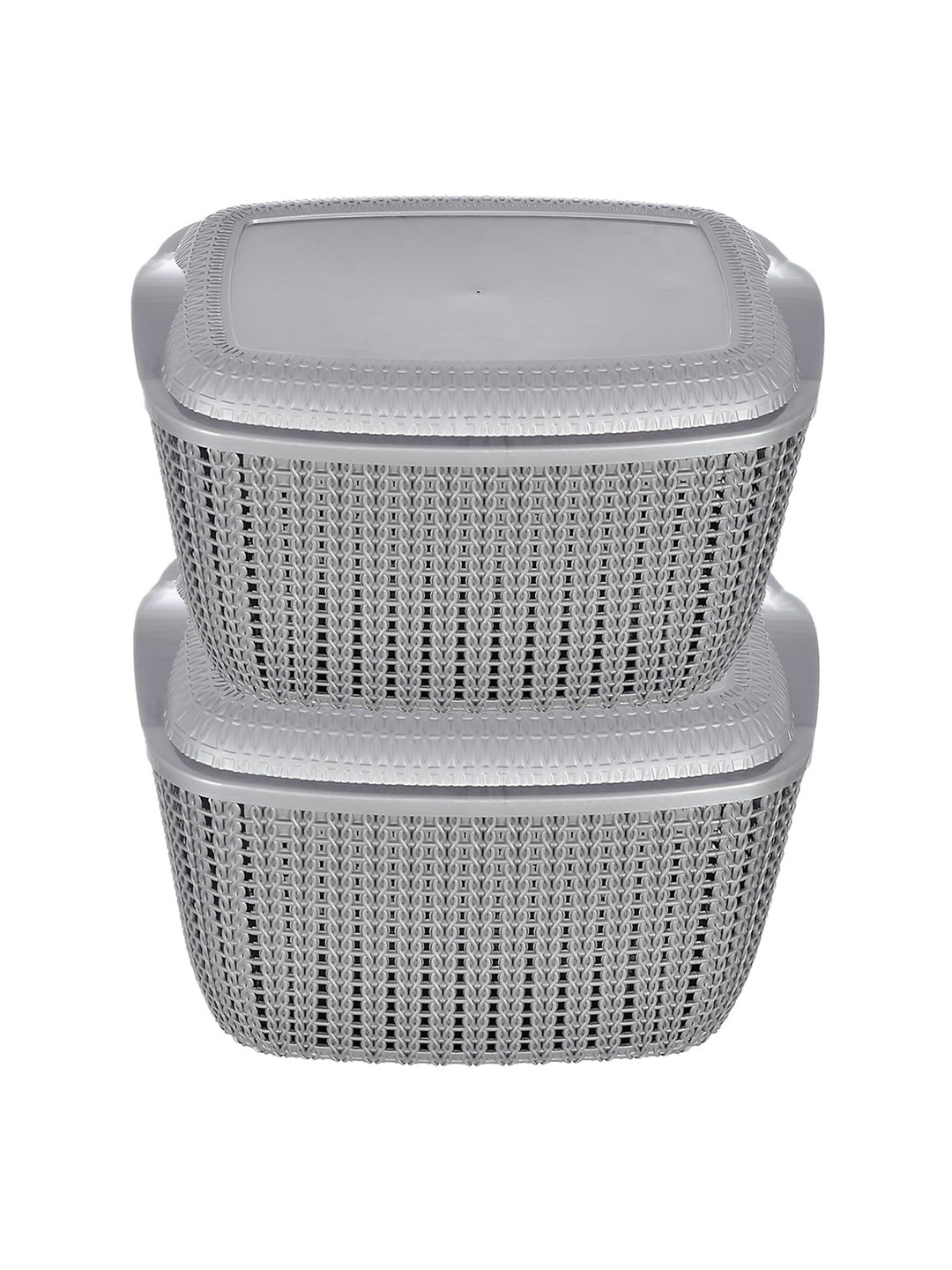 Kuber Industries Set Of 2 Multipurposes Plastic Basket With Lids