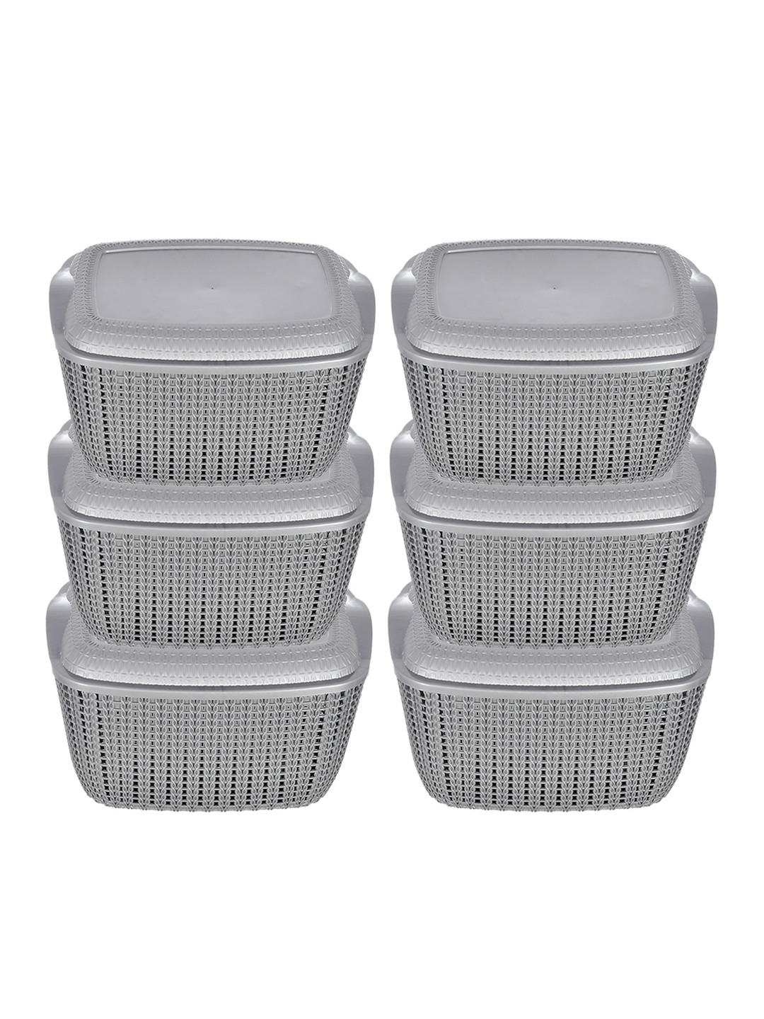 Kuber Industries Set of 6 Grey Small Plastic Basket With Lids