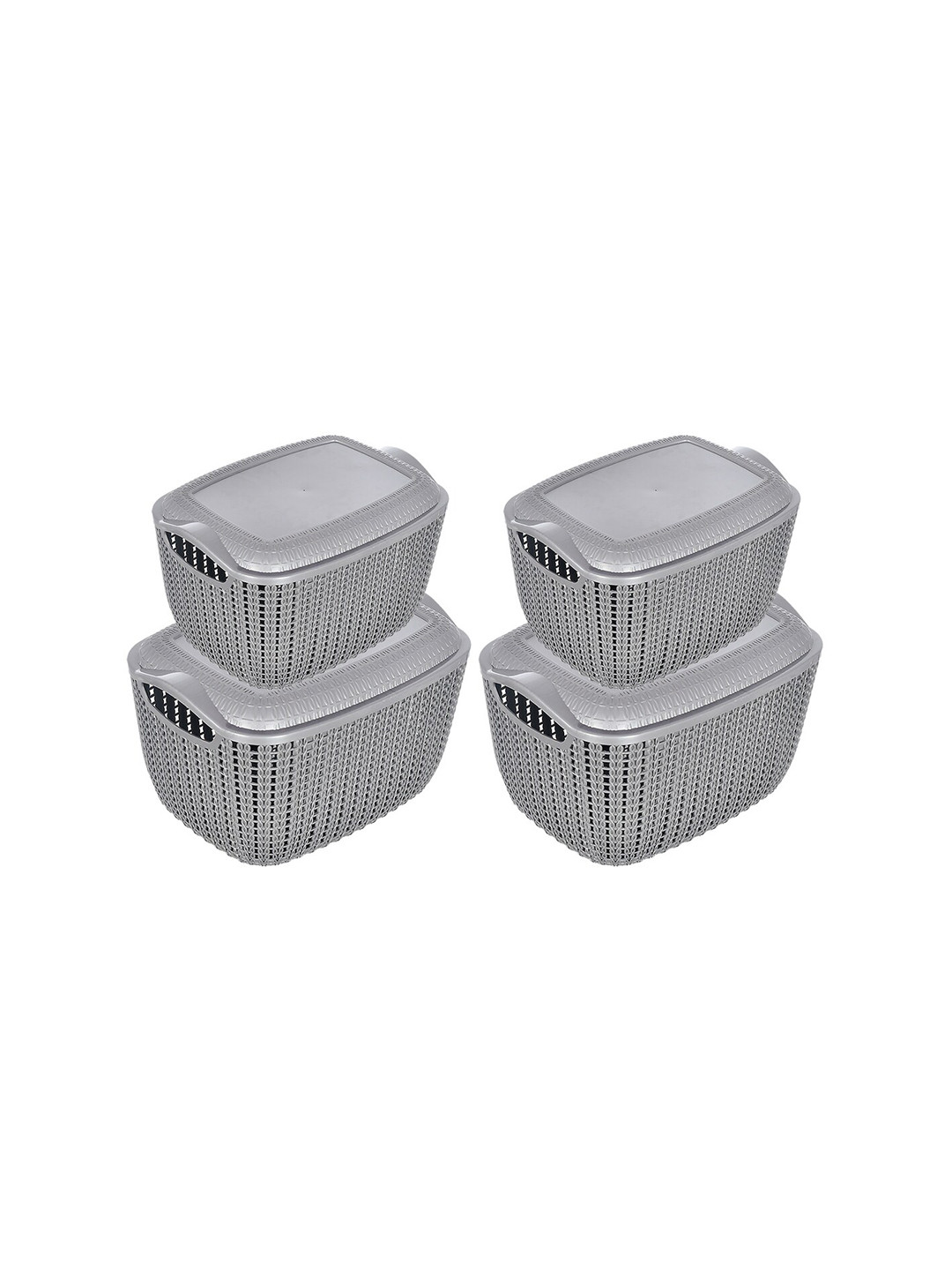Kuber Industries Set Of 4 Grey Textured Multipurpose Plastic Basket With Lids