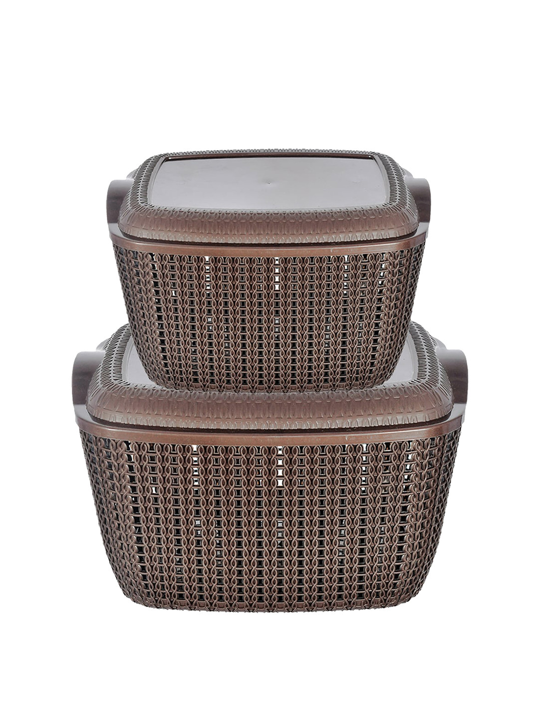 Kuber Industries Set Of 2 Brown Multipurpose Basket With Lids
