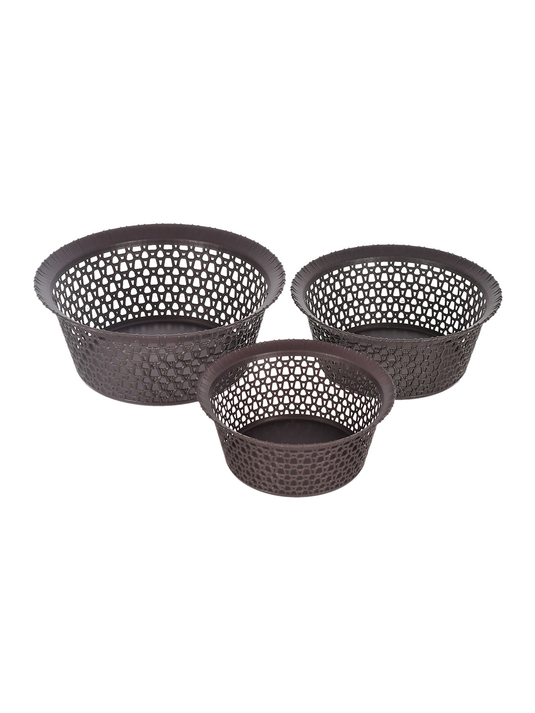 Kuber Industries Set of 3 Brown Round Plastic Multipurpose Baskets