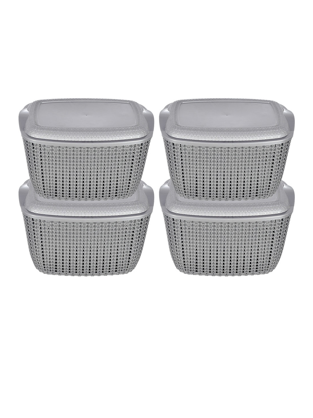 Kuber Industries Set Of 4 Multipurposes Plastic Basket With Lids