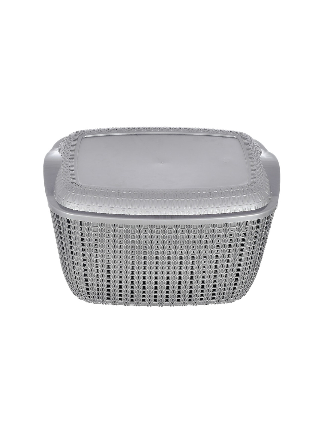 Kuber Industries Grey Textured Multipurpose Plastic Basket With Lids