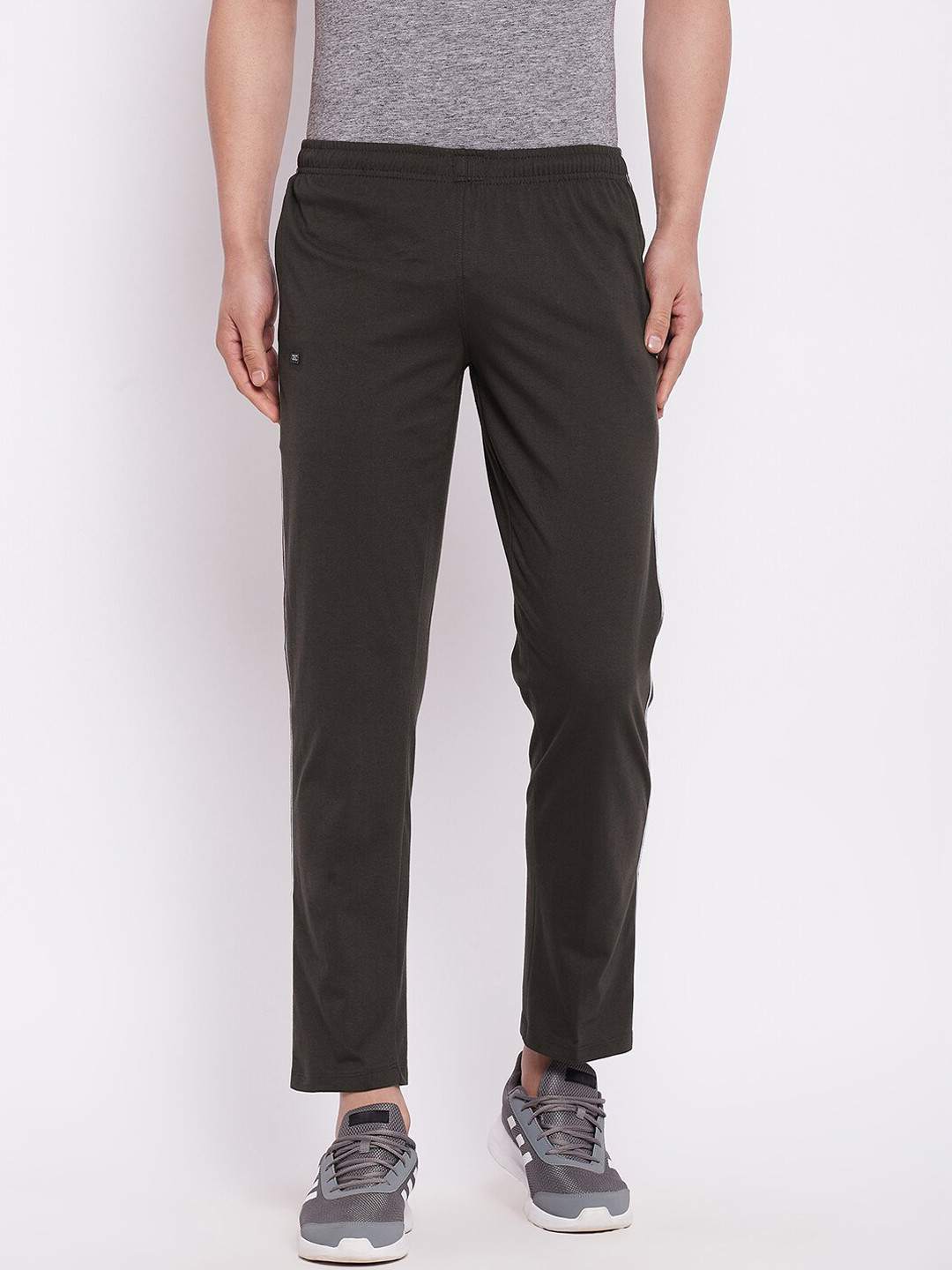 Camey Men Olive Green Solid Cotton Track Pants