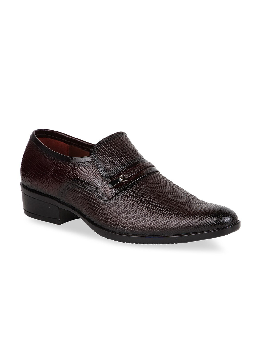 Regal Men Maroon Textured Leather Formal Slip-Ons