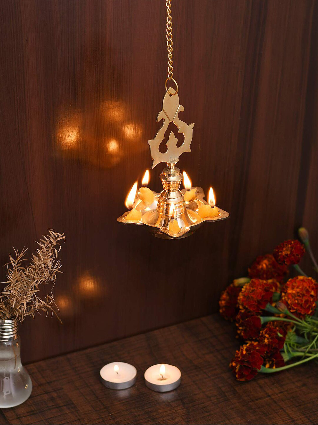 CraftVatika Diya Lamp Gold Brass Metallic Living Room Lights Medium Showpiece - 6 Inches