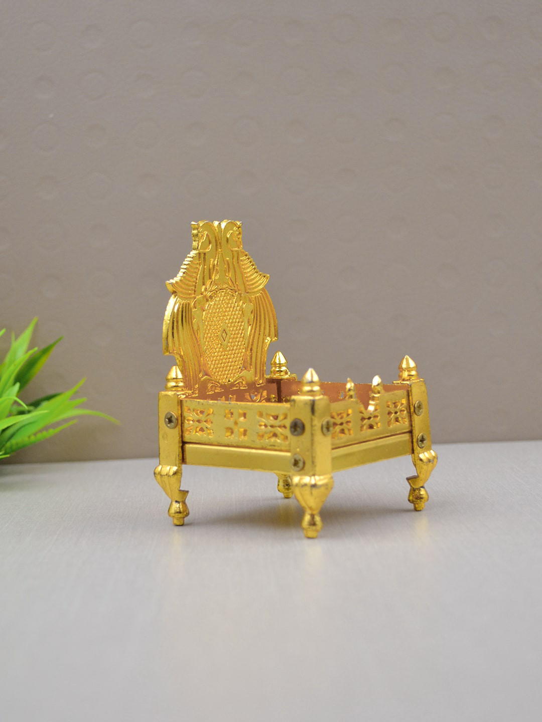 CraftVatika Gold Toned Aluminium Pooja Singhasan Chowkie