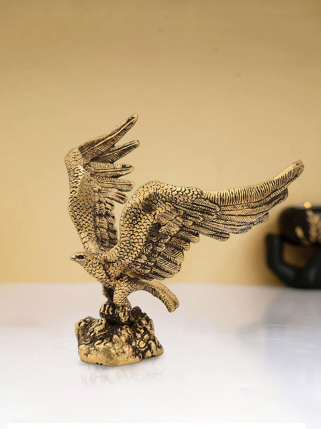 CraftVatika Eagle Gold Brass Metallic Living Room Medium Showpiece - 5 Inches