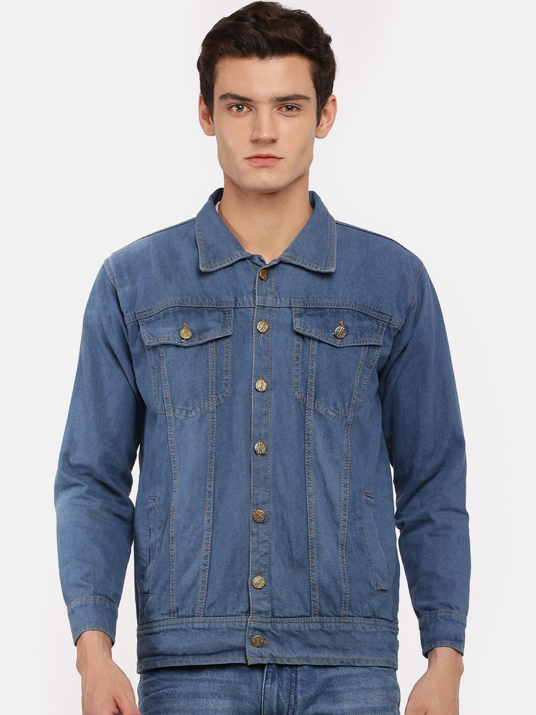 VOXATI Men Blue Denim Jacket with Embroidered