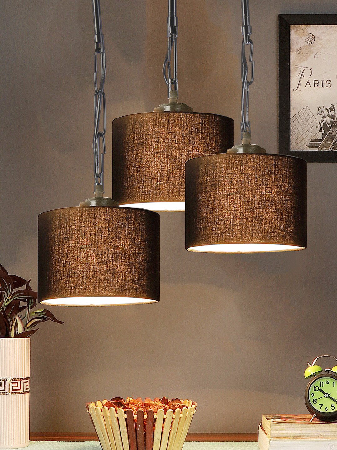 Devansh Black Round Drum Cluster Traditional Hanging Lamp