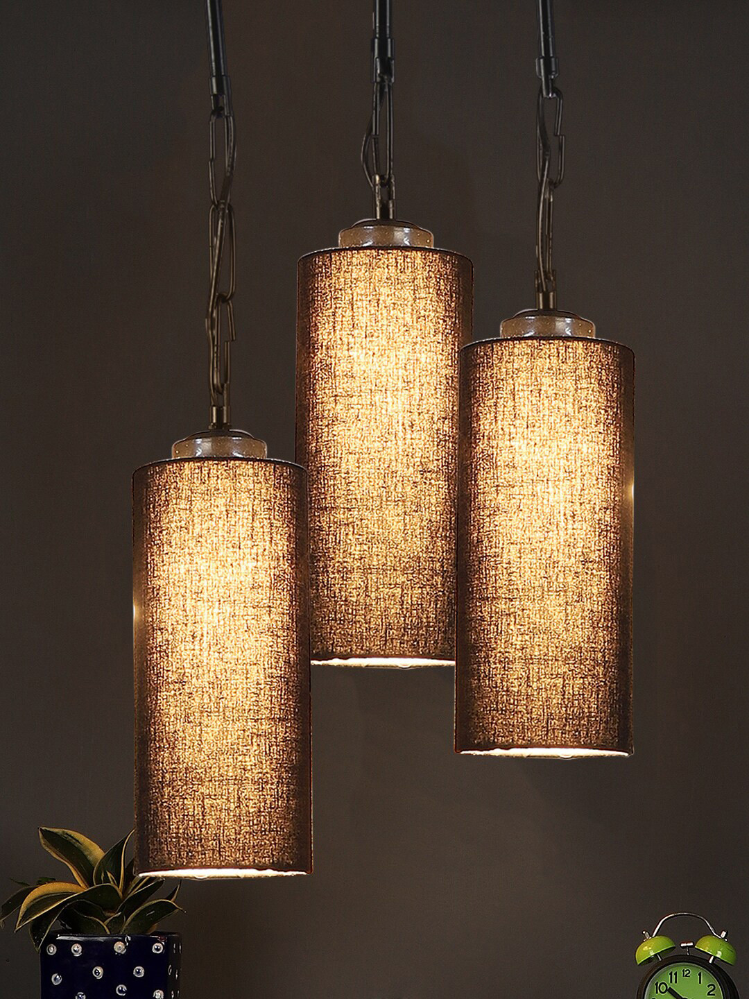 Devansh Black Solid Cotton Cylinder Contemporary Hanging Ceiling Lamp