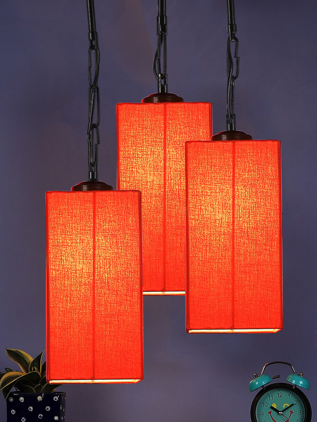 Devansh Orange Solid Square Cluster Hanging Lamp