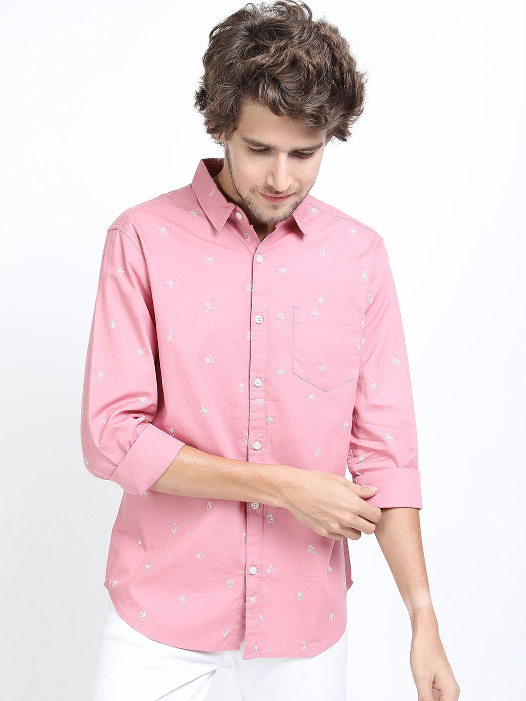 HIGHLANDER Men Pink Slim Fit Casual Shirt