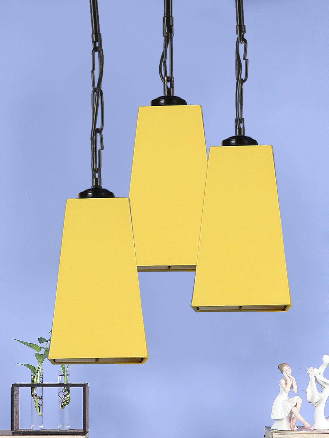 Devansh Yellow Solid Pyramid Cluster Hanging Lamp