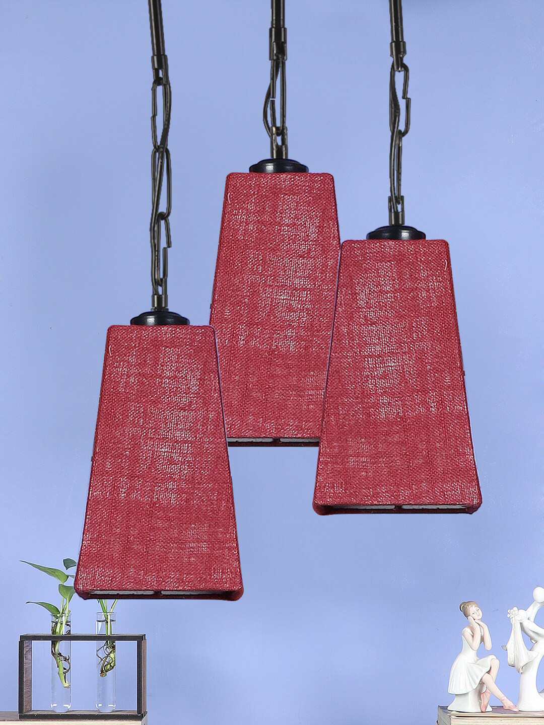 Devansh Maroon Jute Pyramid Hanging Lamp
