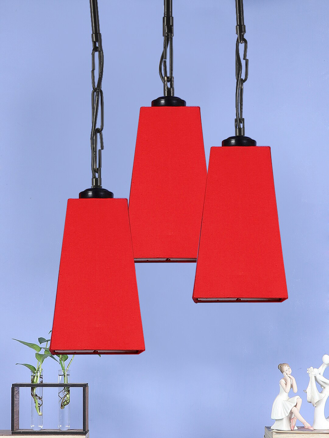 Devansh Red Cotton Pyramid Hanging Lamp