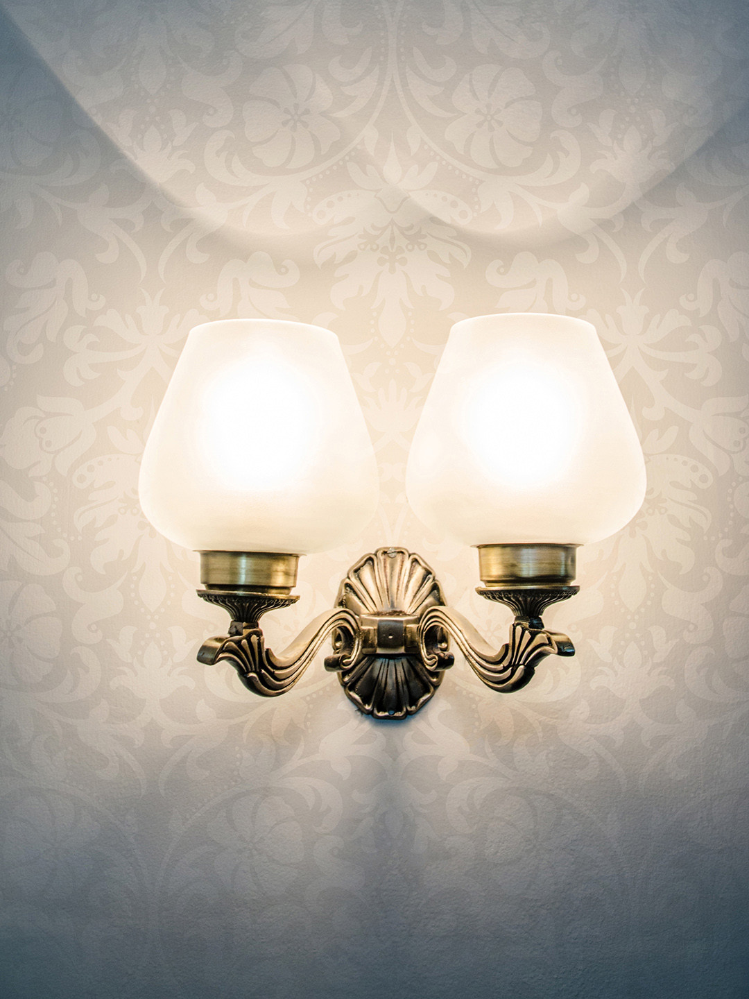 Fos Lighting Gold-Toned & White Carved Glass Dual Wallchiere