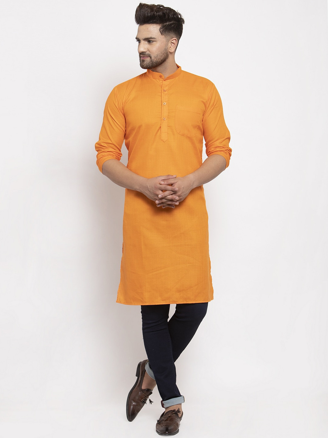 Kaifoo Men Orange  Long Kurta