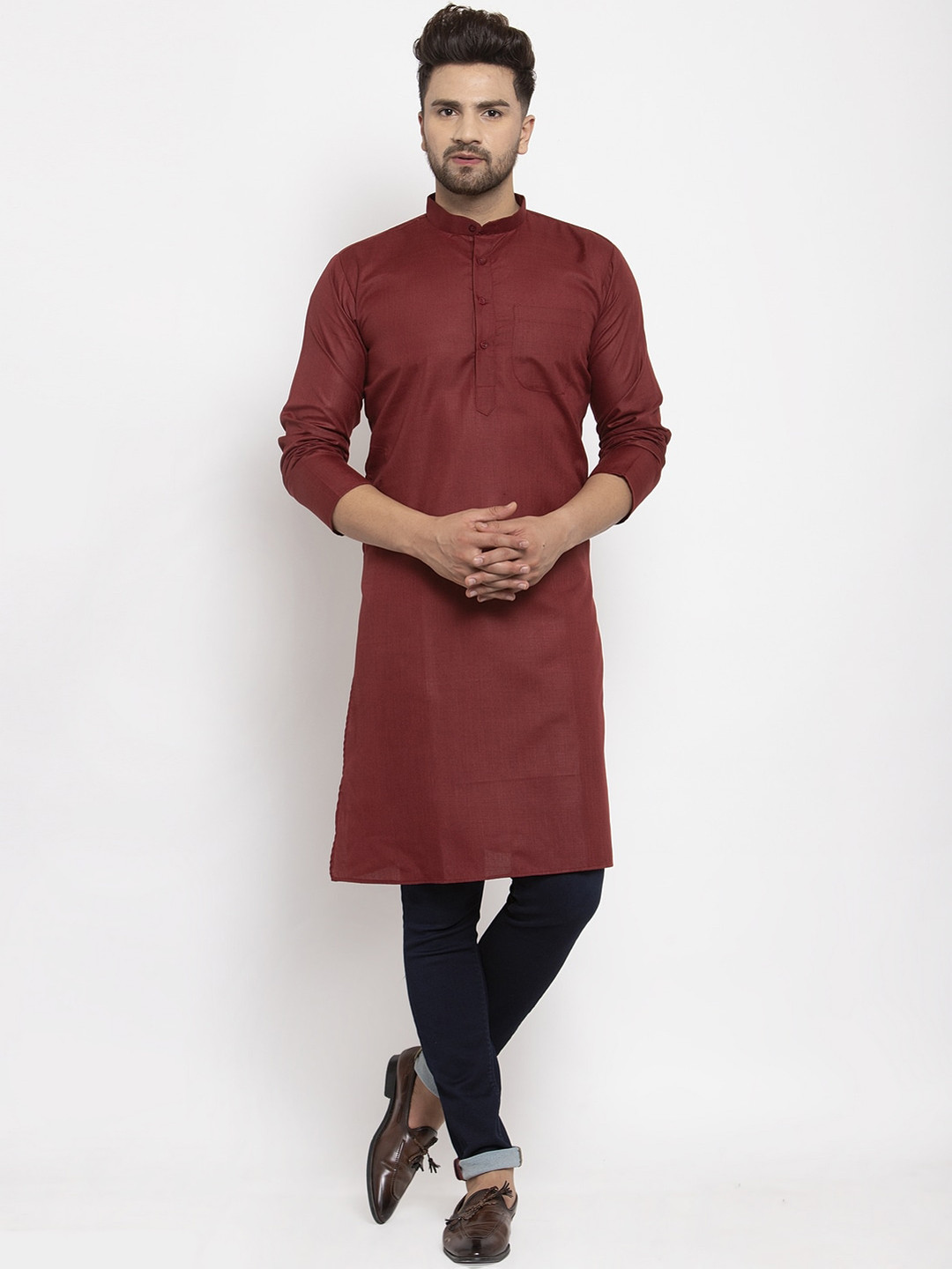 Kaifoo Men Maroon Long Kurta