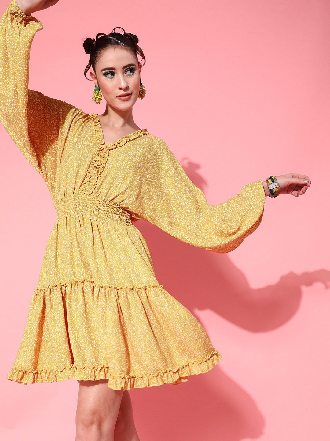STREET 9 Women Bright Yellow Geometric Dress