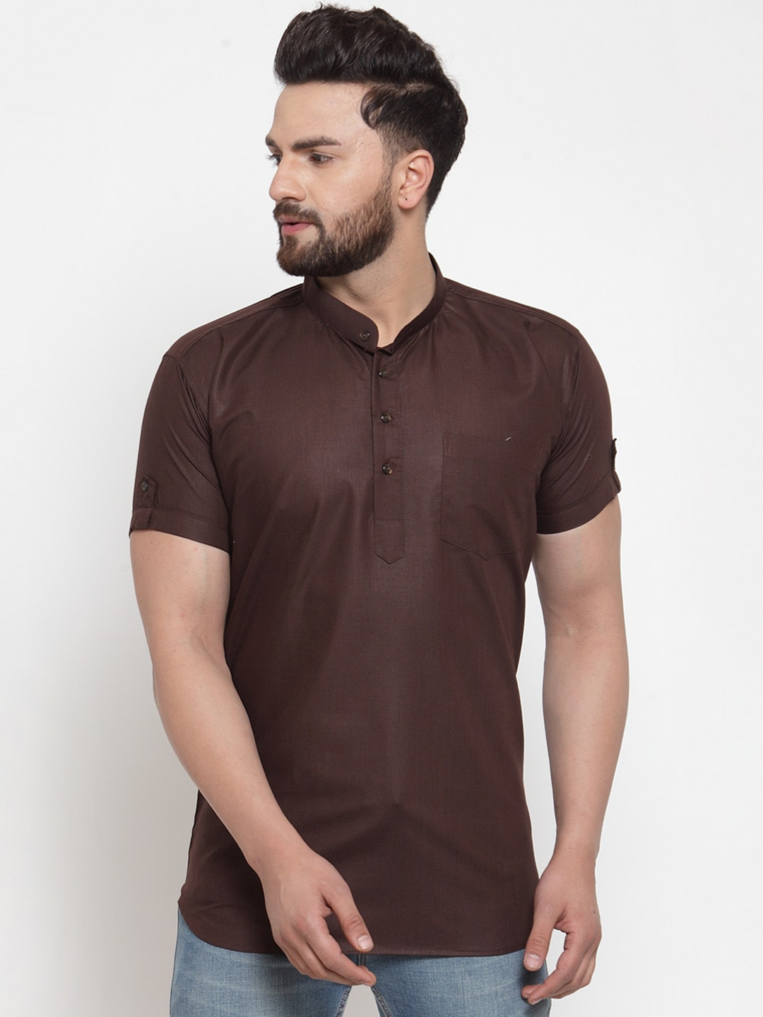 Kaifoo Men Brown Short Kurta