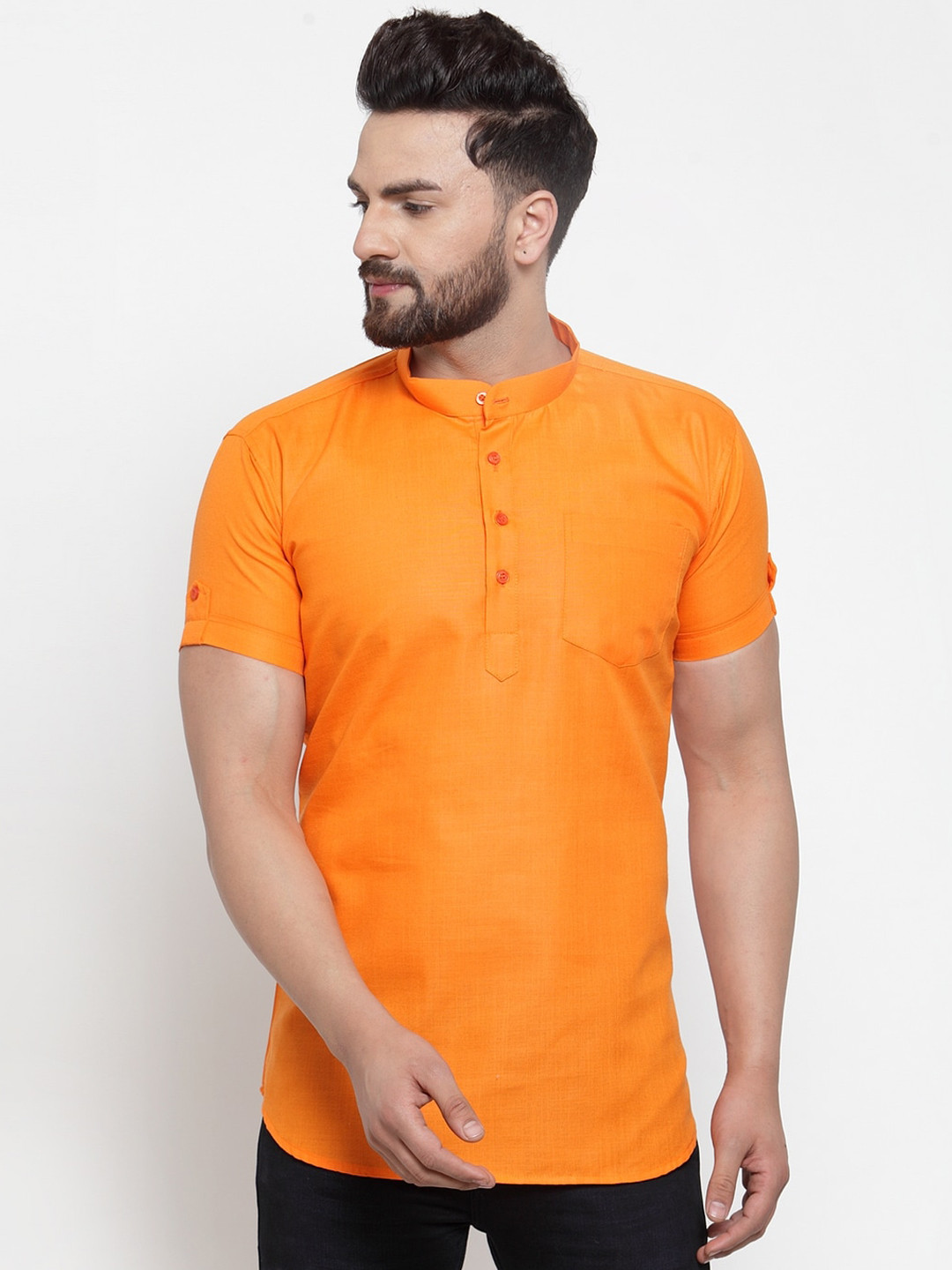 Kaifoo Men Orange Short Kurta