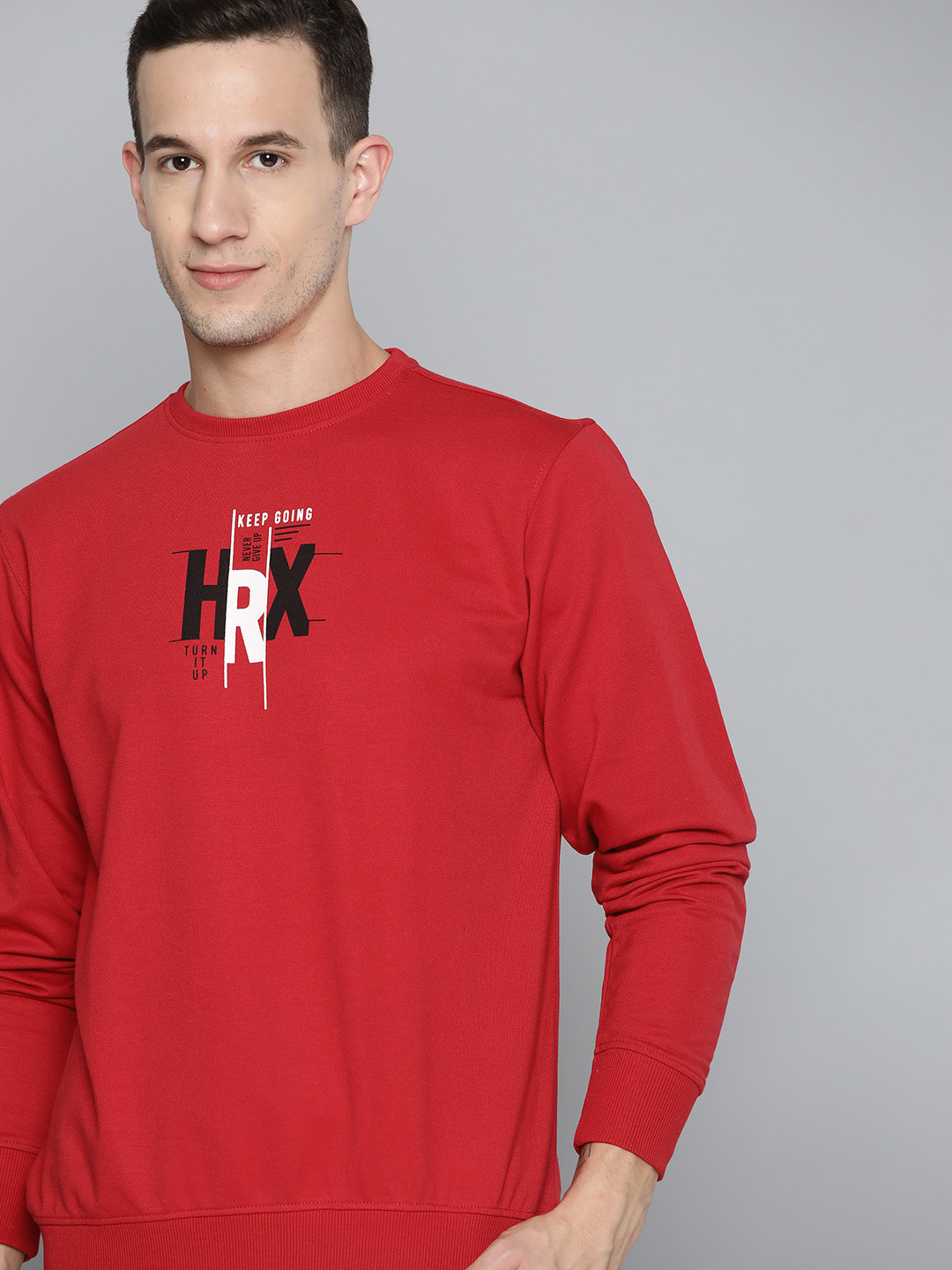 HRX by Hrithik Roshan Men Red Brand Logo Printed Sweatshirt