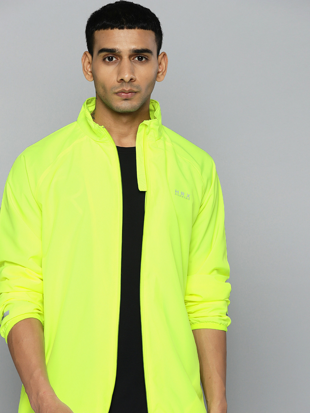 HRX by Hrithik Roshan Men Fluorescent Green Solid Rapid-Dry Antimicrobial Running Jacket