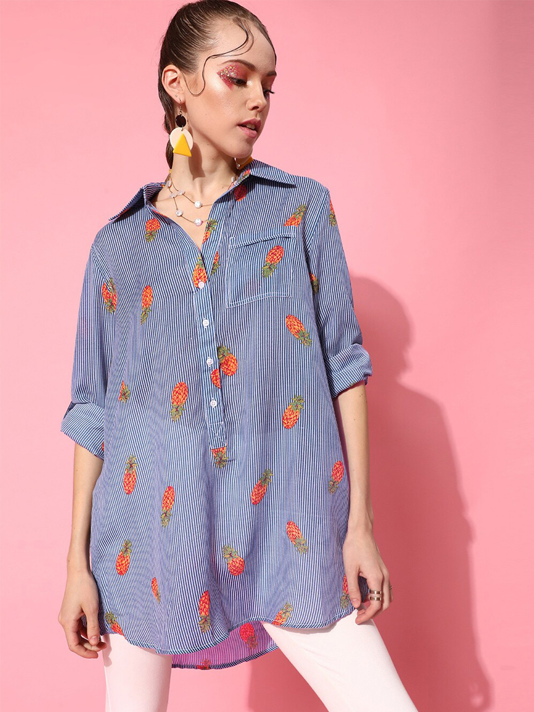 STREET 9 Women Blue Graphic Boxy Shirt